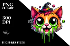 Adorable Spooky Cat with Green Slime, Watercolor Design Product Image 2