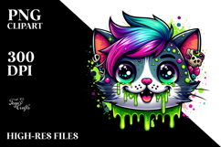 Adorable Spooky Cat with Green Slime, Watercolor Design Product Image 2