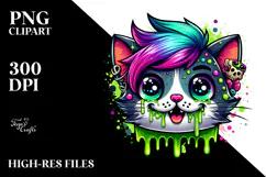 Adorable Spooky Cat with Green Slime, Watercolor Design Product Image 2