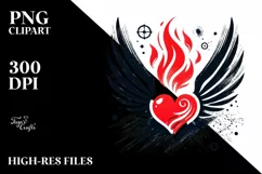 Simple Heart with Wings and Fire PNG Product Image 2