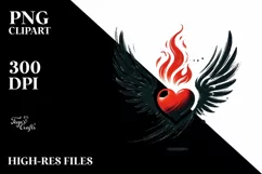 Simple Heart with Wings and Fire PNG Product Image 2