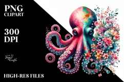Vibrant Flower Octopus Retro Watercolor Product Image 3