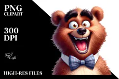 Silly Cartoon Bear with Bow Tie PNG Product Image 2