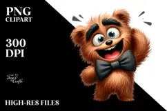 Silly Cartoon Bear with Bow Tie PNG Product Image 2