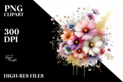 Abstract Colorful Bouquet, Gold Foil | Sublimation | Clipart Product Image 3