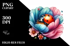 Colorful Ladybug Sleeping in Flower PNG Product Image 2
