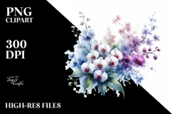 Washed Watercolor with Small Orchid | Clipart Product Image 1