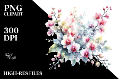 Washed Watercolor with Small Orchid | Clipart Product Image 2