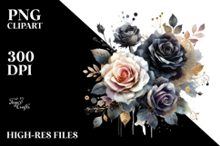 Colorful Black Roses Watercolor PNG Product Image 2