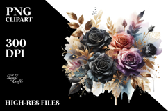 Colorful Black Roses Watercolor PNG Product Image 2