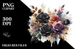 Colorful Black Roses Watercolor PNG Product Image 2