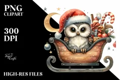 Whimsical Cute Owl with Santa Hat PNG Product Image 2