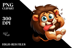 Cartoon Lion Jumping with Rolling Eyes PNG Product Image 2