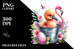 Baby Flamingo in Bucket Sublimation Clipart Product Image 2