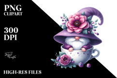 Cute Gnome with Violet Floral Ornament Cup, PNG Product Image 2