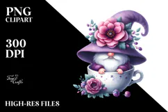 Cute Gnome with Violet Floral Ornament Cup, PNG Product Image 2