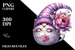 Cute Gnome with Violet Floral Ornament Cup, PNG Product Image 2