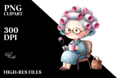 Old Lady Watercolor Character Sitting on a Chair | Clipart Product Image 2