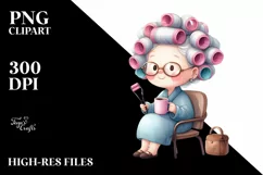 Old Lady Watercolor Character Sitting on a Chair | Clipart Product Image 3