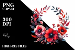 Abstract Vibrant Wreath Red Flowers | Clipart Product Image 1