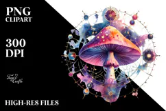 Vibrant Magical Celestial Mushroom Watercolor PNG Product Image 2