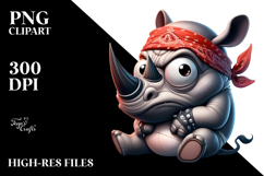 Goofy Cartoon Rhino with Bandana PNG Product Image 2