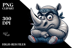 Goofy Cartoon Rhino with Bandana PNG Product Image 2