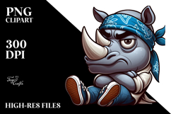 Goofy Cartoon Rhino with Bandana PNG Product Image 2