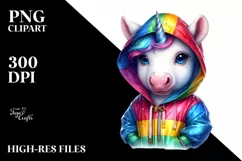 Colorful Baby Unicorn with Raincoat, Transparent PNG Product Image 3