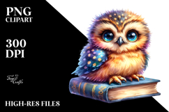 Baby Owl Book Reading Learning Cute Clipart Product Image 2