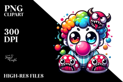 Chibi-Style Clown Ghost with Bubble Gum, Vibrant PNG Product Image 2