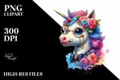Colorful Baby Unicorn with Monocle, PNG Product Image 3