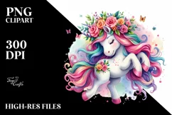 Cute Unicorn Dancing Floral Wreath PNG Product Image 1