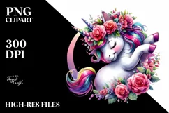 Cute Unicorn Dancing Floral Wreath PNG Product Image 3