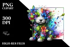 Abstract Vibrant Watercolor Puppy with Flowers, Transparent Product Image 3