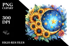 Colorful Half Moon with Sunflowers PNG Product Image 2