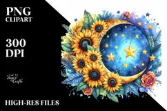 Colorful Half Moon with Sunflowers PNG Product Image 3