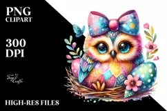 Vibrant Baby Owl with Bow PNG Product Image 2