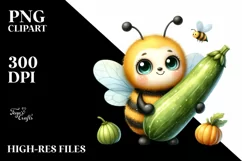 Whimsical Baby Bee Holding Zucchini | Sublimation | Clipart. Product Image 1