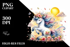 Cute Unicorn Tumbling with Petals | Sublimation Clipart Product Image 3