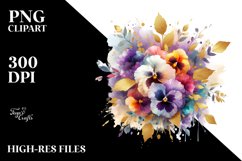 Colorful Pansy Splash Bouquet | Gold Foil Clipart Product Image 3