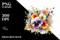 Colorful Watercolor Bouquet with Pansy | Sublimation | Product Image 1