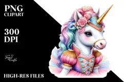 Colorful Baby Unicorn in Galliard Dancer Attire, PNG Product Image 3