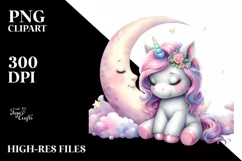 Baby Unicorn on the Moon Clipart Product Image 1