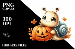 Cute Baby Snail with Halloween Pumpkin, Transparent PNG Product Image 3