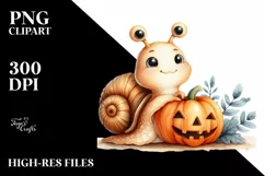 Cute Baby Snail with Halloween Pumpkin, Transparent PNG Product Image 1