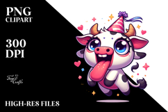 Cute Baby Calf with Party Hat, Anime Eyes, PNG Product Image 2