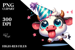 Cute Baby Calf with Party Hat, Anime Eyes, PNG Product Image 2