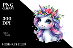 Cute Baby Unicorn with Floral Wreath, Transparent PNG Product Image 2