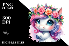 Cute Unicorn Playing with Wreath, Transparent PNG Product Image 2